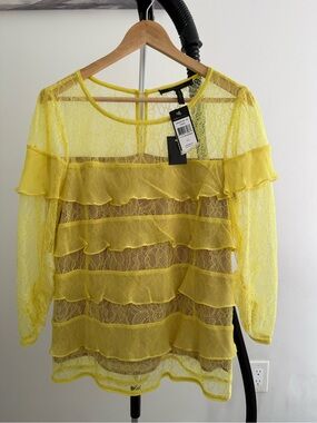 New BCBGMaxAzria Yellow Lace Ruffle Top